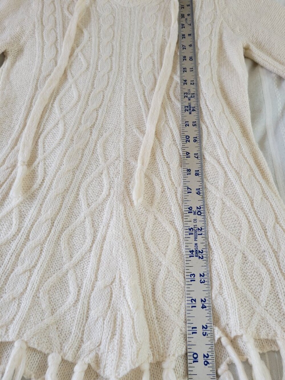 prAna Shelby Cable Knit Hooded Fringe Sweater Boho Cream Fall Cottagecore Small - Picture 7 of 9